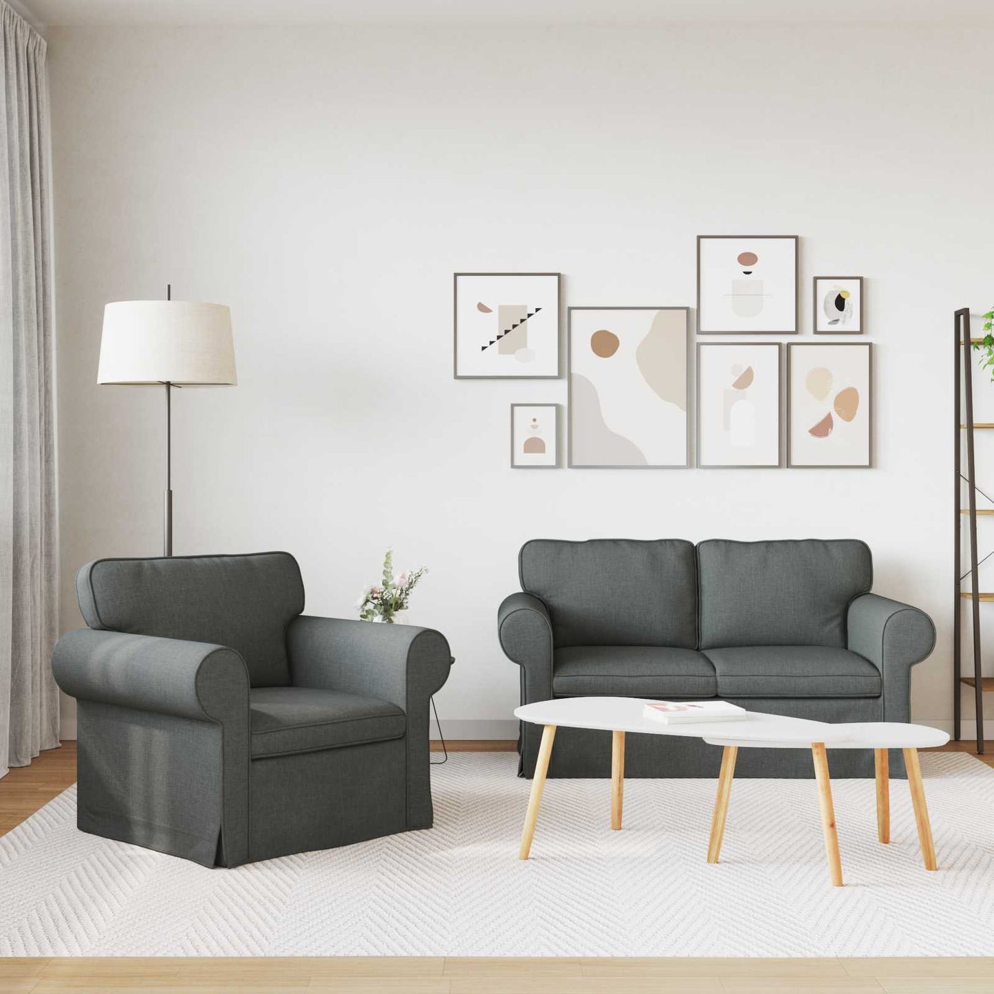 Kanapé Szett 2 pcs Sötétszürke 155 x 82 x 80 cm szövet