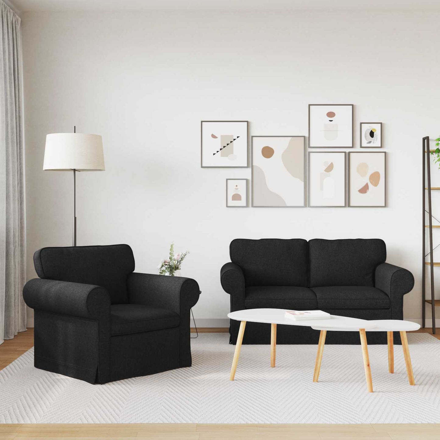 Kanapé Szett 2 pcs Fekete 155 x 82 x 80 cm szövet