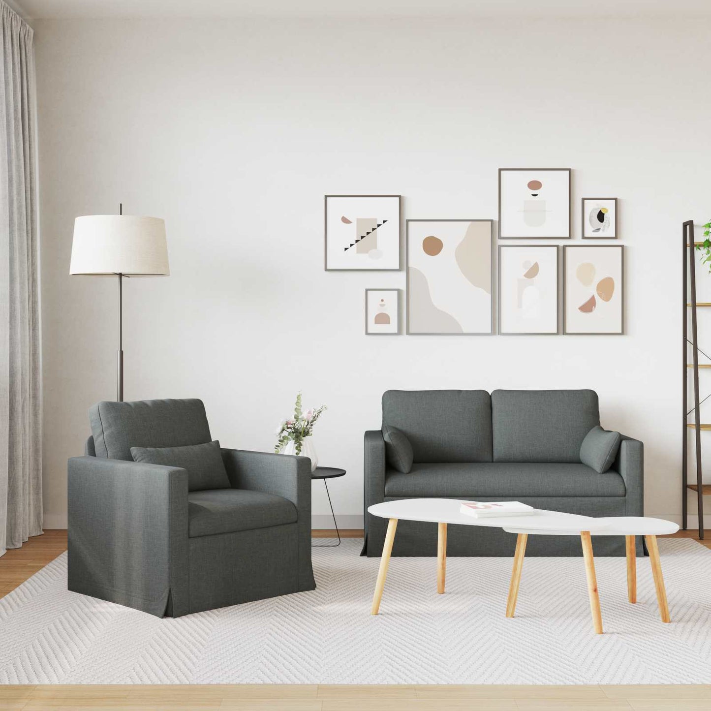 Kanapé Szett 2 pcs Sötétszürke 139 x 78 x 80 cm szövet