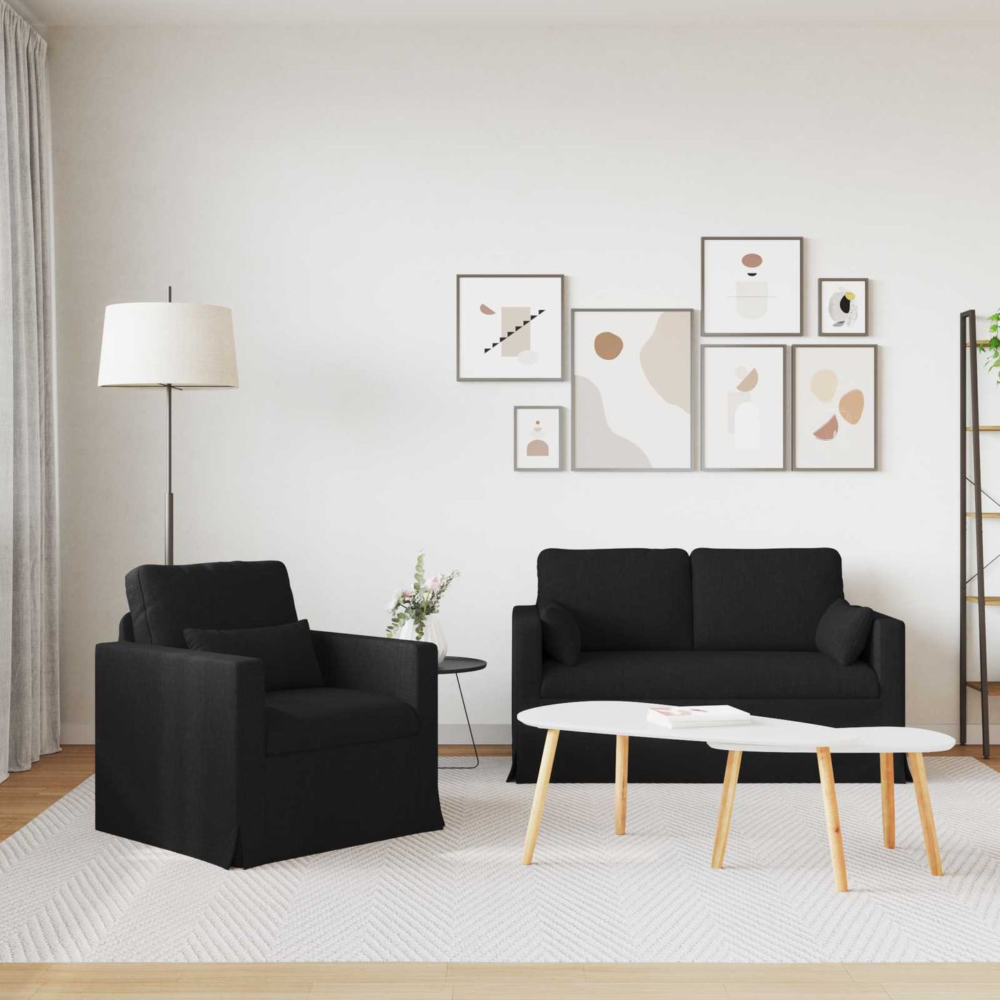 Kanapé Szett 2 pcs Fekete 139 x 78 x 80 cm szövet