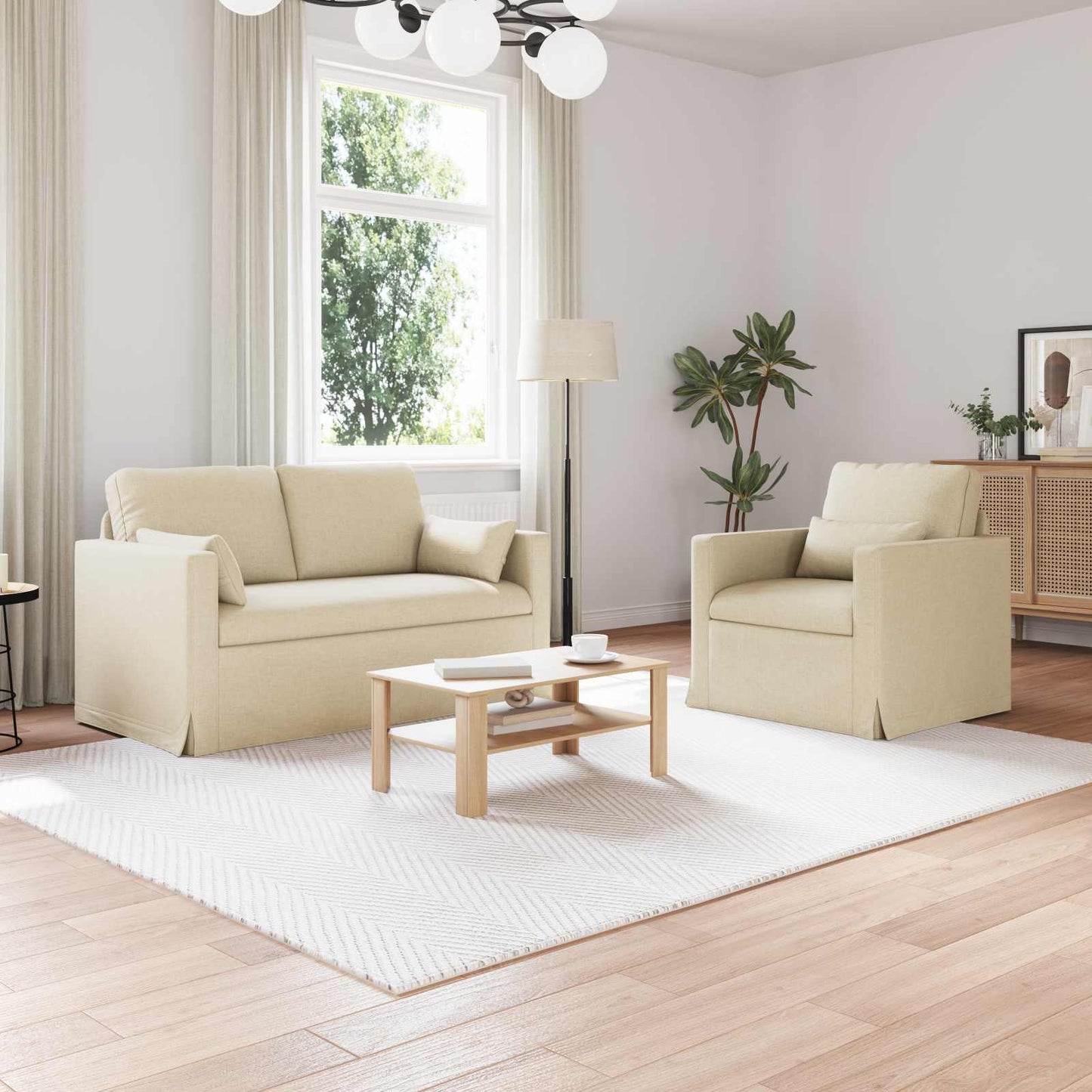 Kanapé Szett 2 pcs Krém 139 x 78 x 80 cm szövet