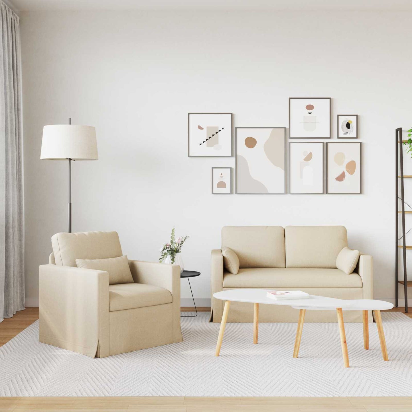 Kanapé Szett 2 pcs Krém 139 x 78 x 80 cm szövet