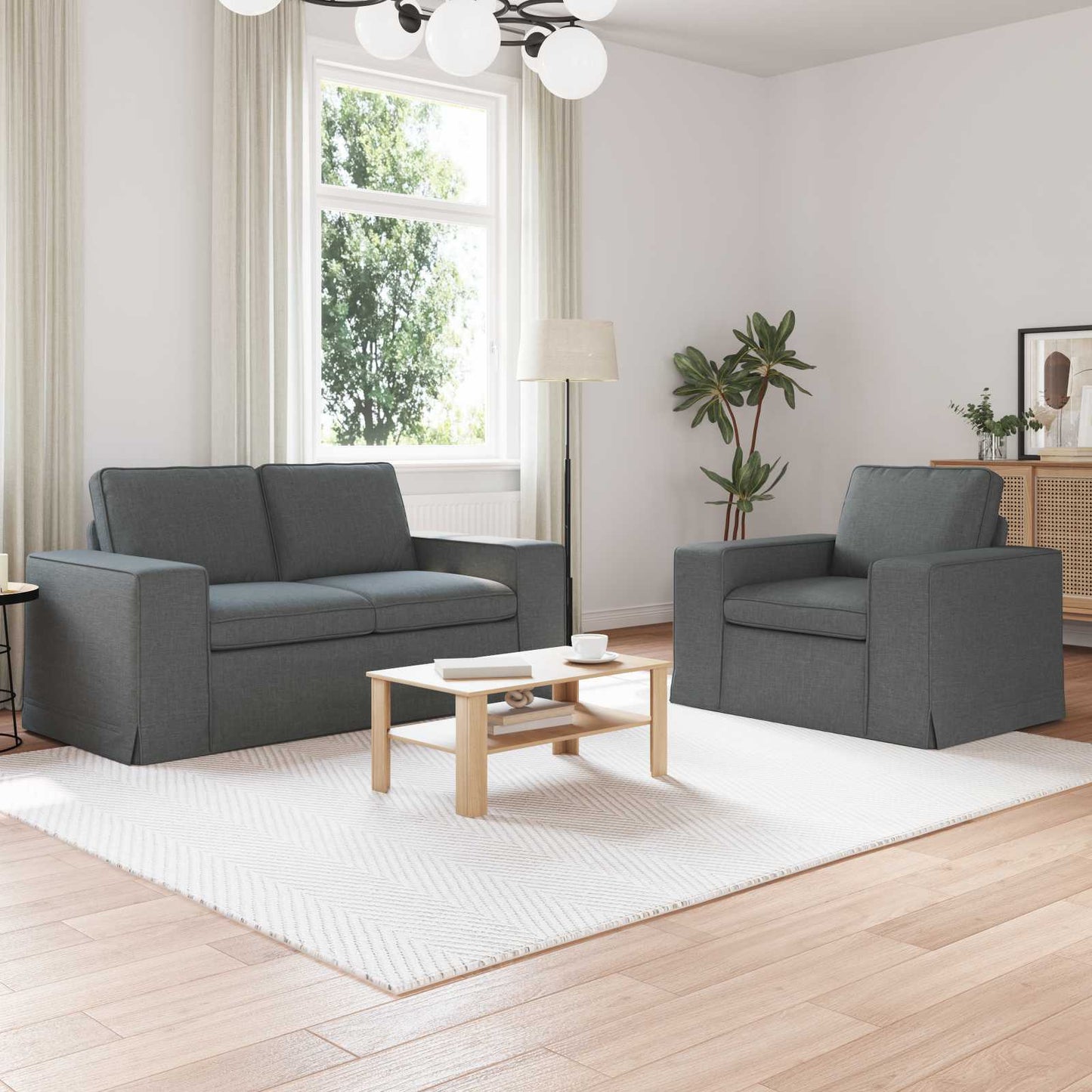 Kanapé Szett 2 pcs Sötétszürke 162 x 80 x 82 cm szövet