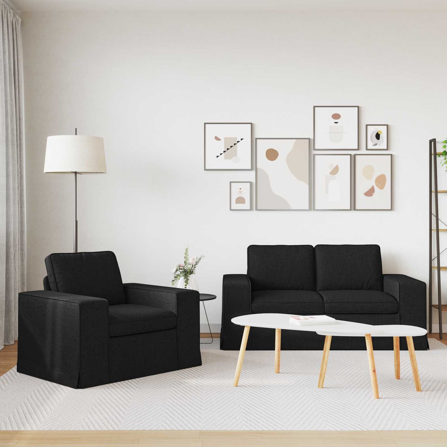 Kanapé Szett 2 pcs Fekete 162 x 80 x 82 cm szövet