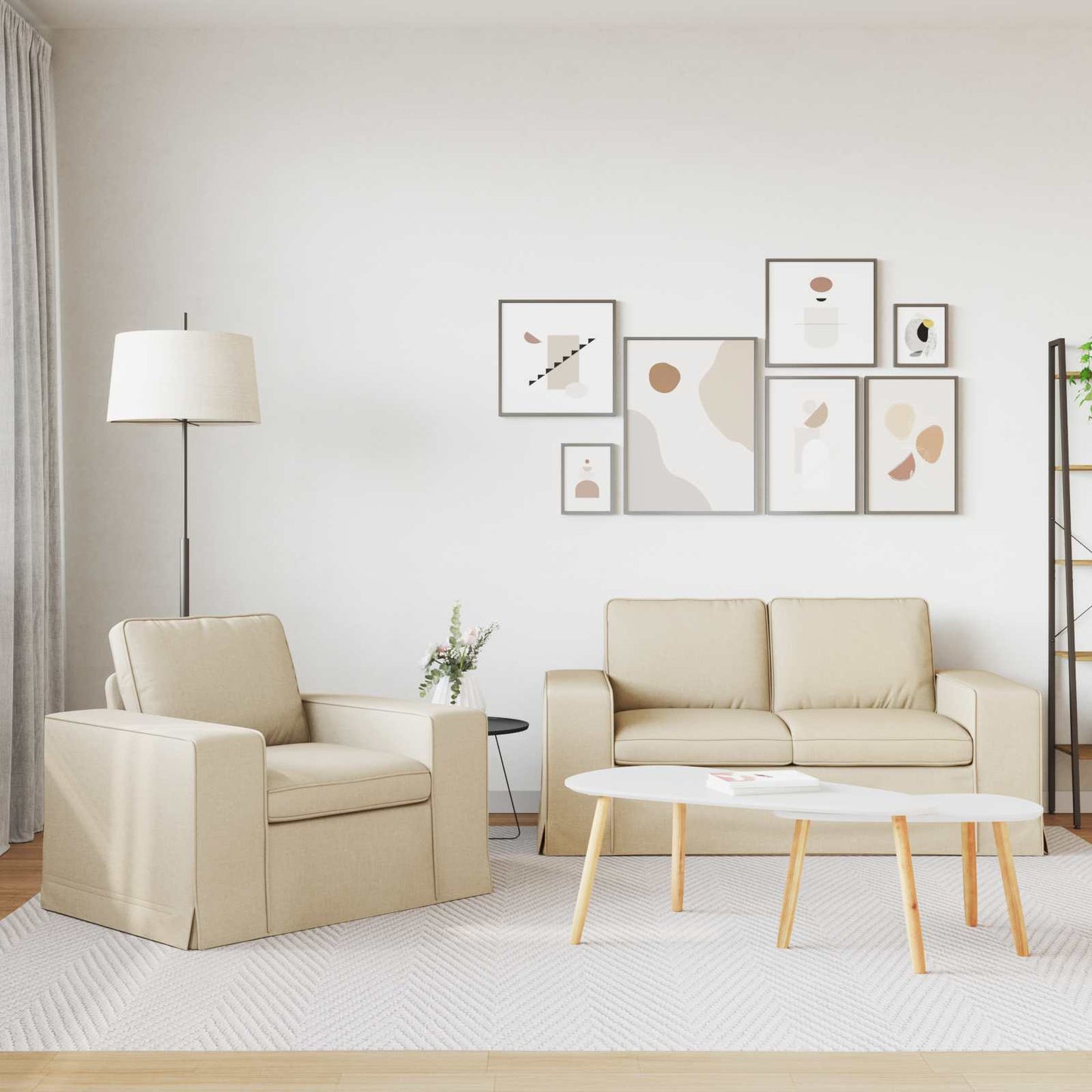 Kanapé Szett 2 pcs Krém 162 x 80 x 82 cm szövet