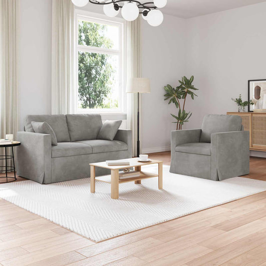 Kanapé Szett 2 pcs Világosszürke 138 x 78 x 80 cm Bársony
