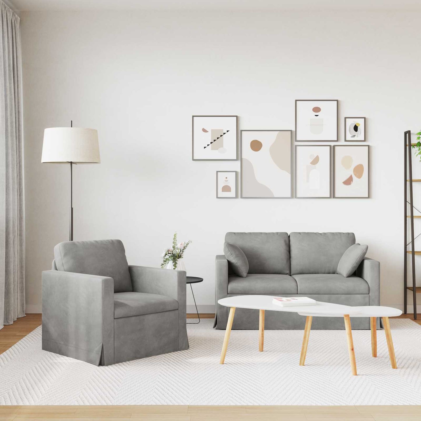Kanapé Szett 2 pcs Világosszürke 138 x 78 x 80 cm Bársony