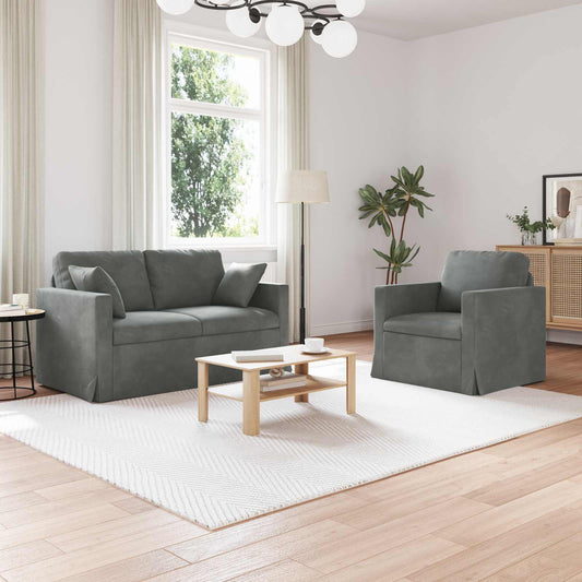 Kanapé Szett 2 pcs Sötétszürke 138 x 78 x 80 cm Bársony