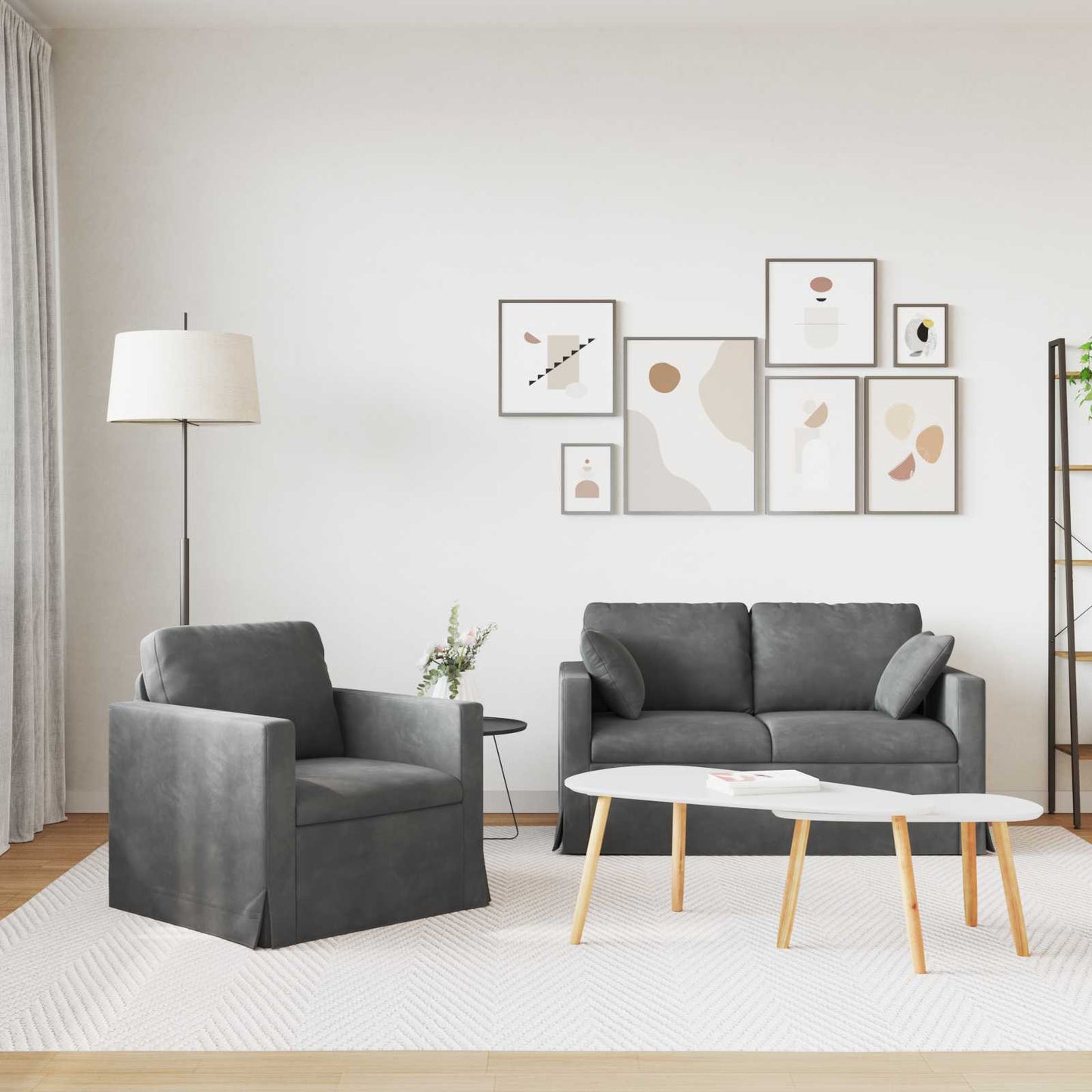 Kanapé Szett 2 pcs Sötétszürke 138 x 78 x 80 cm Bársony