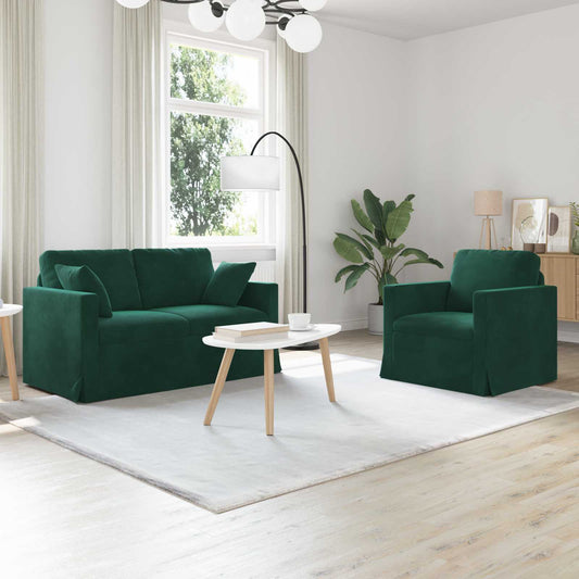 Kanapé Szett 2 pcs Sötétzöld 138 x 78 x 80 cm Bársony