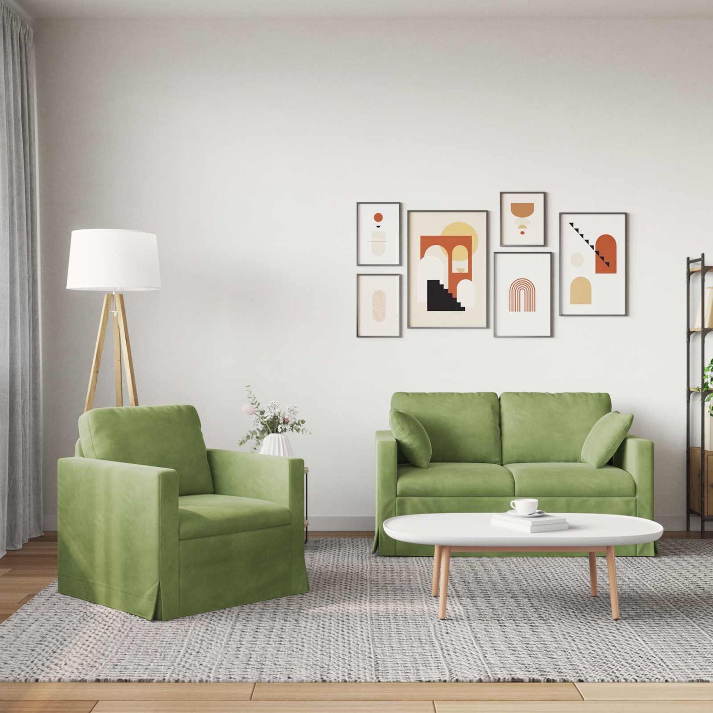 Kanapé Szett 2 pcs Világos zöld 138 x 78 x 80 cm Bársony