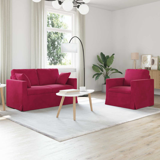 Kanapé Szett 2 pcs Bordó 138 x 78 x 80 cm Bársony
