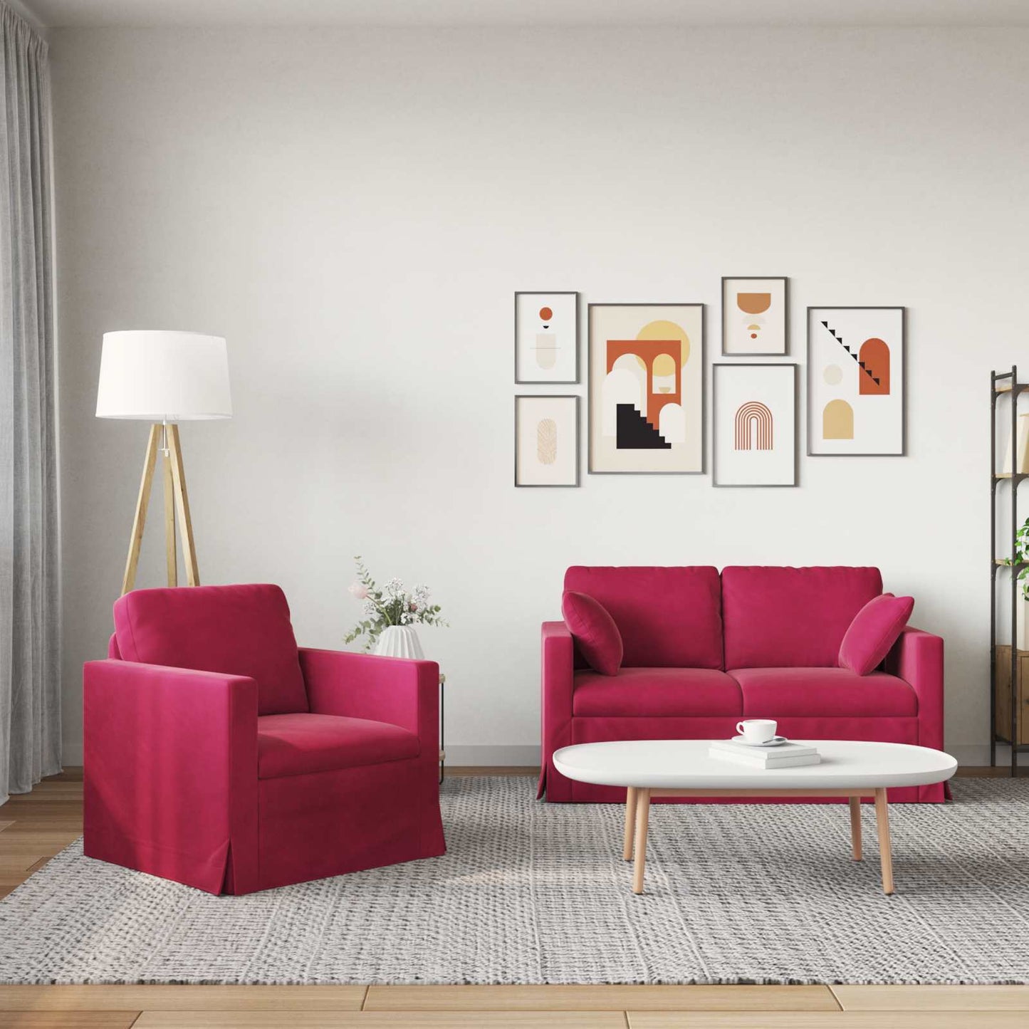 Kanapé Szett 2 pcs Bordó 138 x 78 x 80 cm Bársony