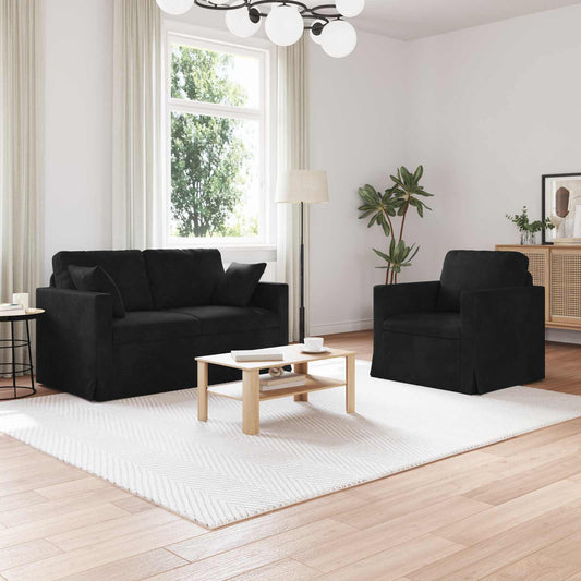 Kanapé Szett 2 pcs Fekete 138 x 78 x 80 cm Bársony