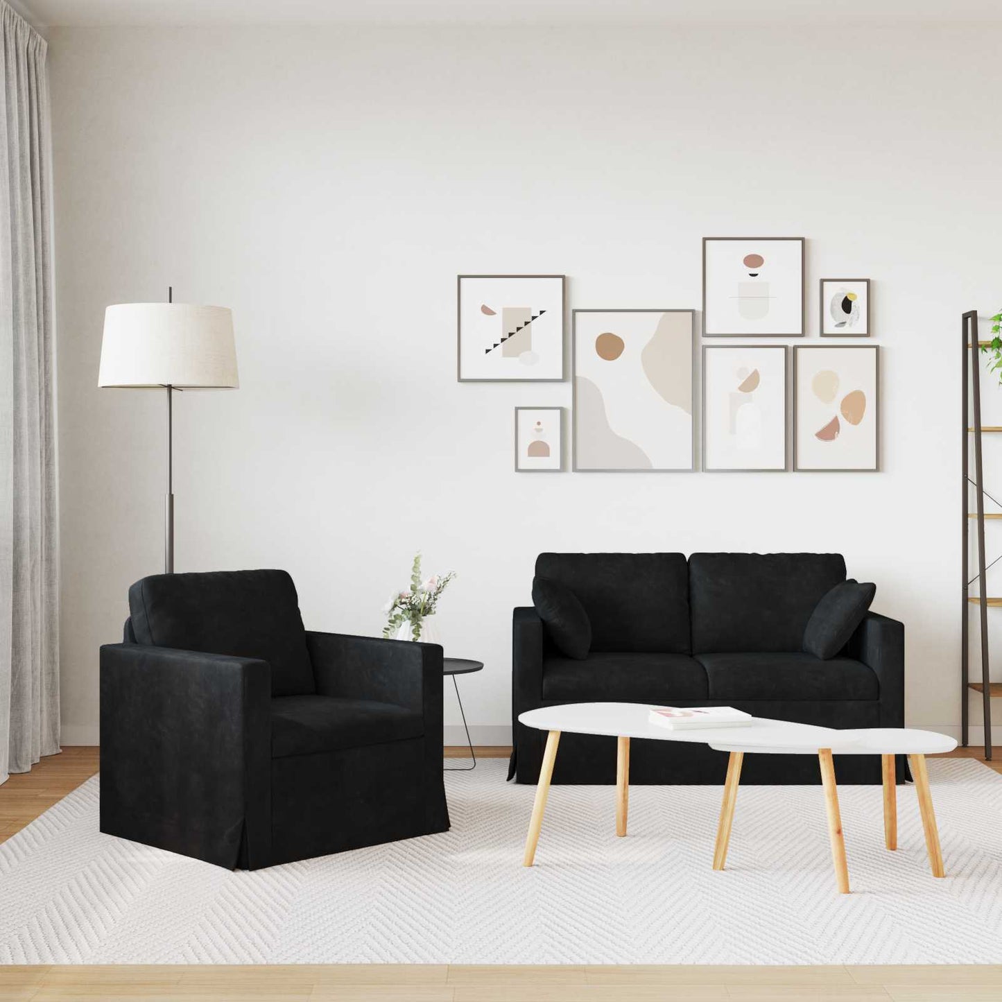 Kanapé Szett 2 pcs Fekete 138 x 78 x 80 cm Bársony