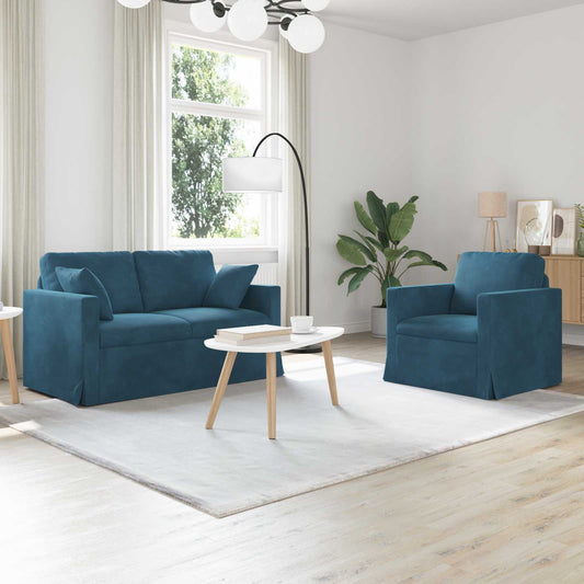 Kanapé Szett 2 pcs Kék 138 x 78 x 80 cm Bársony