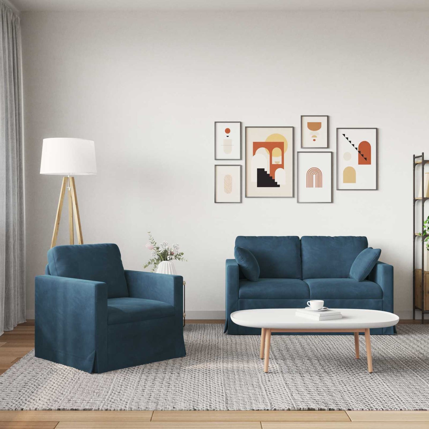 Kanapé Szett 2 pcs Kék 138 x 78 x 80 cm Bársony