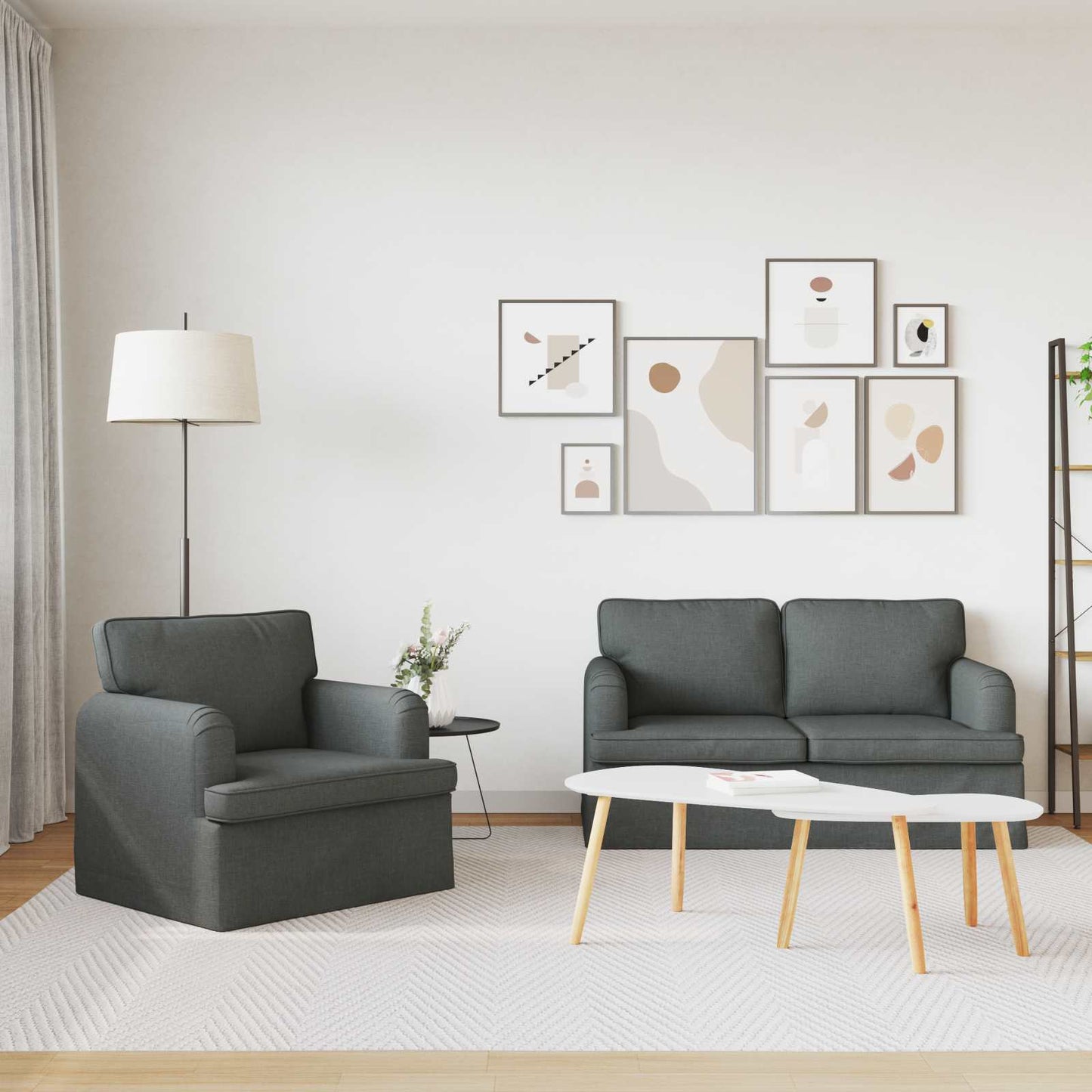 Kanapé Szett 2 pcs Sötétszürke 144 x 80 x 85 cm szövet
