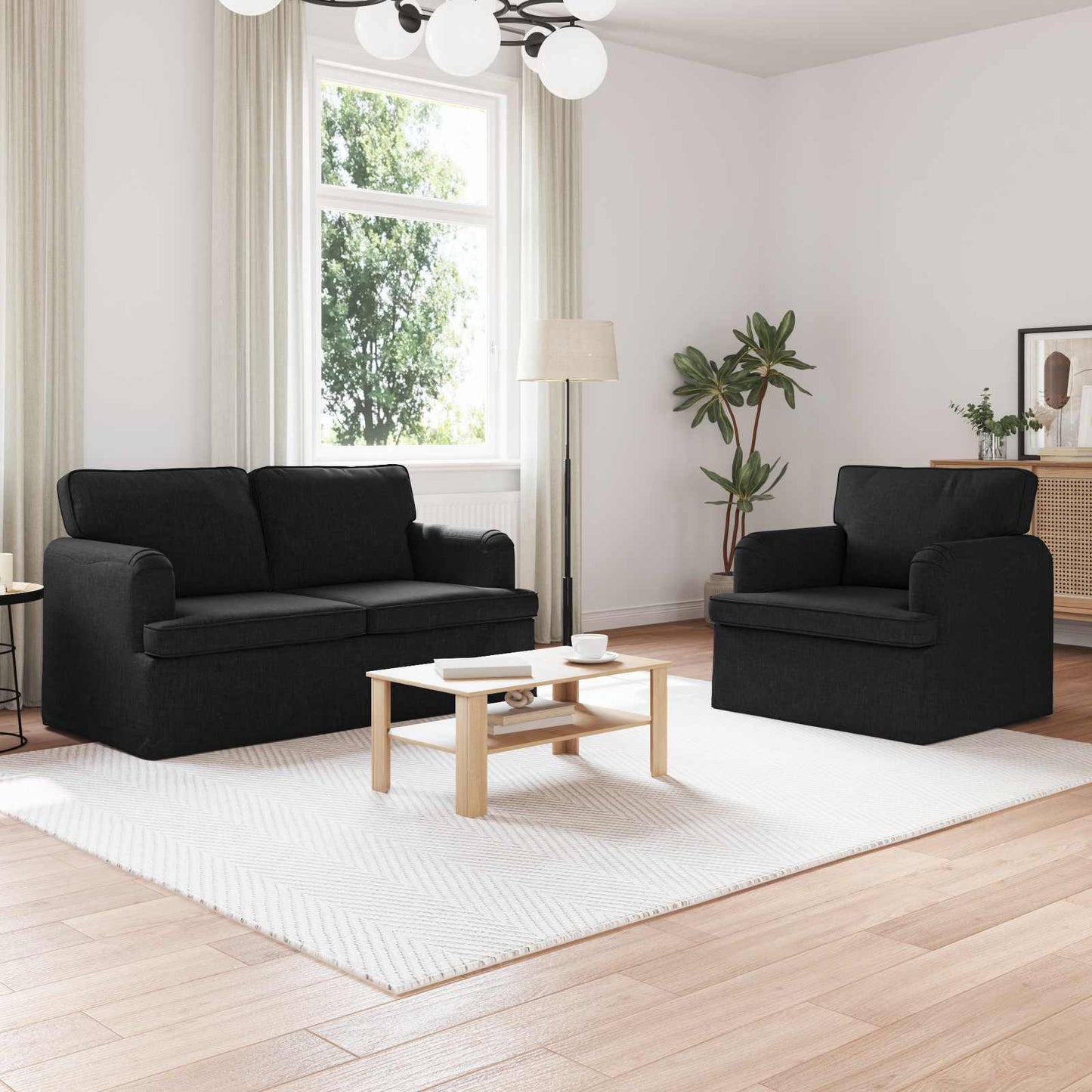 Kanapé Szett 2 pcs Fekete 144 x 80 x 85 cm szövet