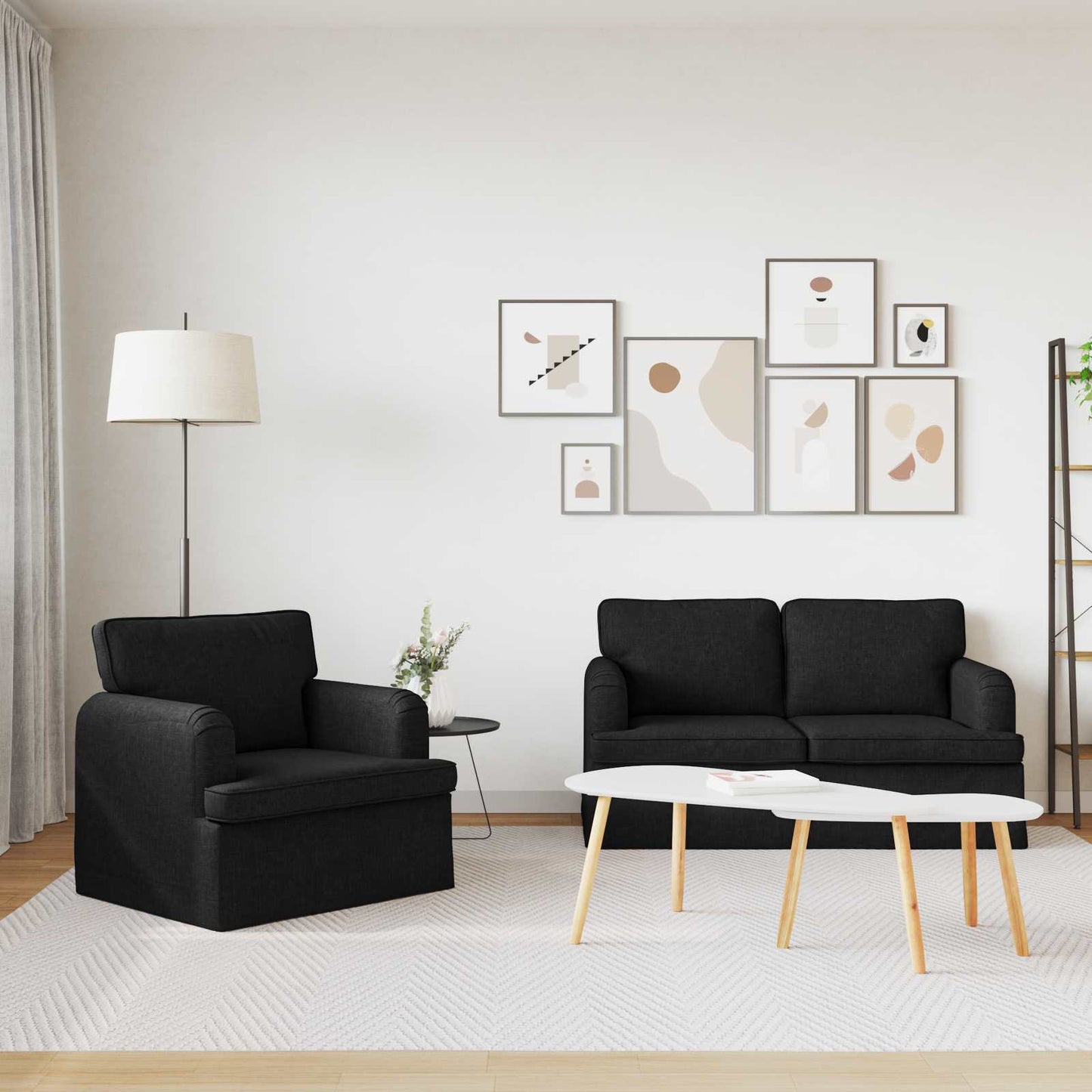 Kanapé Szett 2 pcs Fekete 144 x 80 x 85 cm szövet