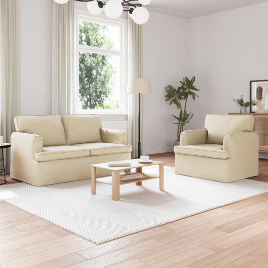 Kanapé Szett 2 pcs Krém 144 x 80 x 85 cm szövet
