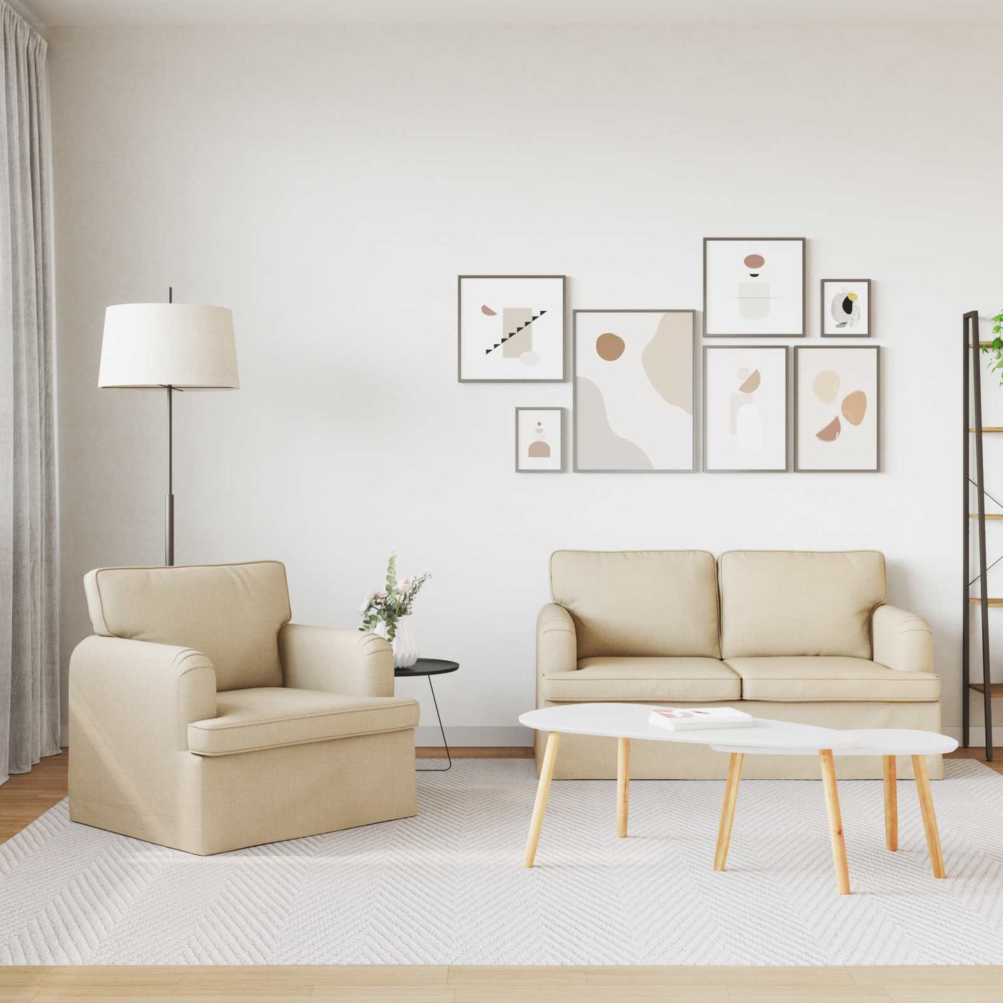 Kanapé Szett 2 pcs Krém 144 x 80 x 85 cm szövet