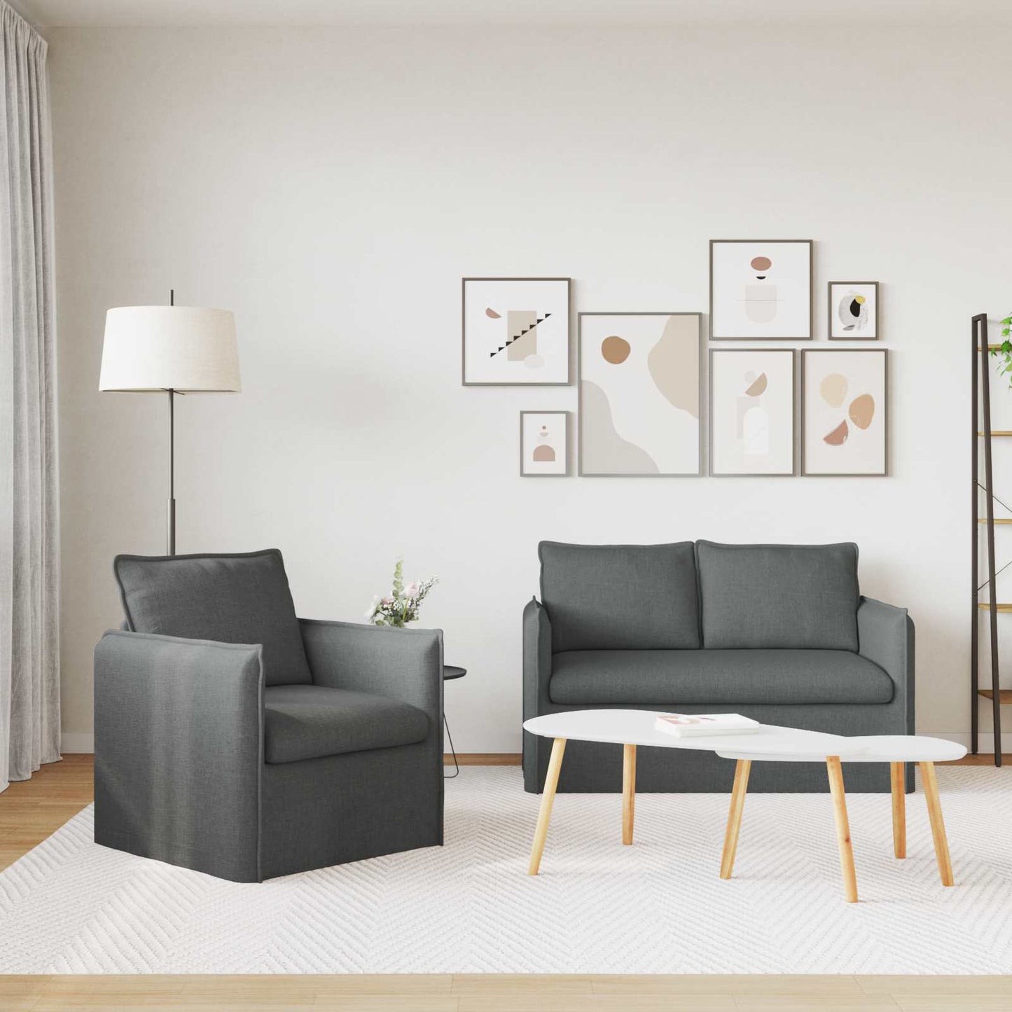 Kanapé Szett 2 pcs Sötétszürke 136 x 82 x 85 cm Szövet