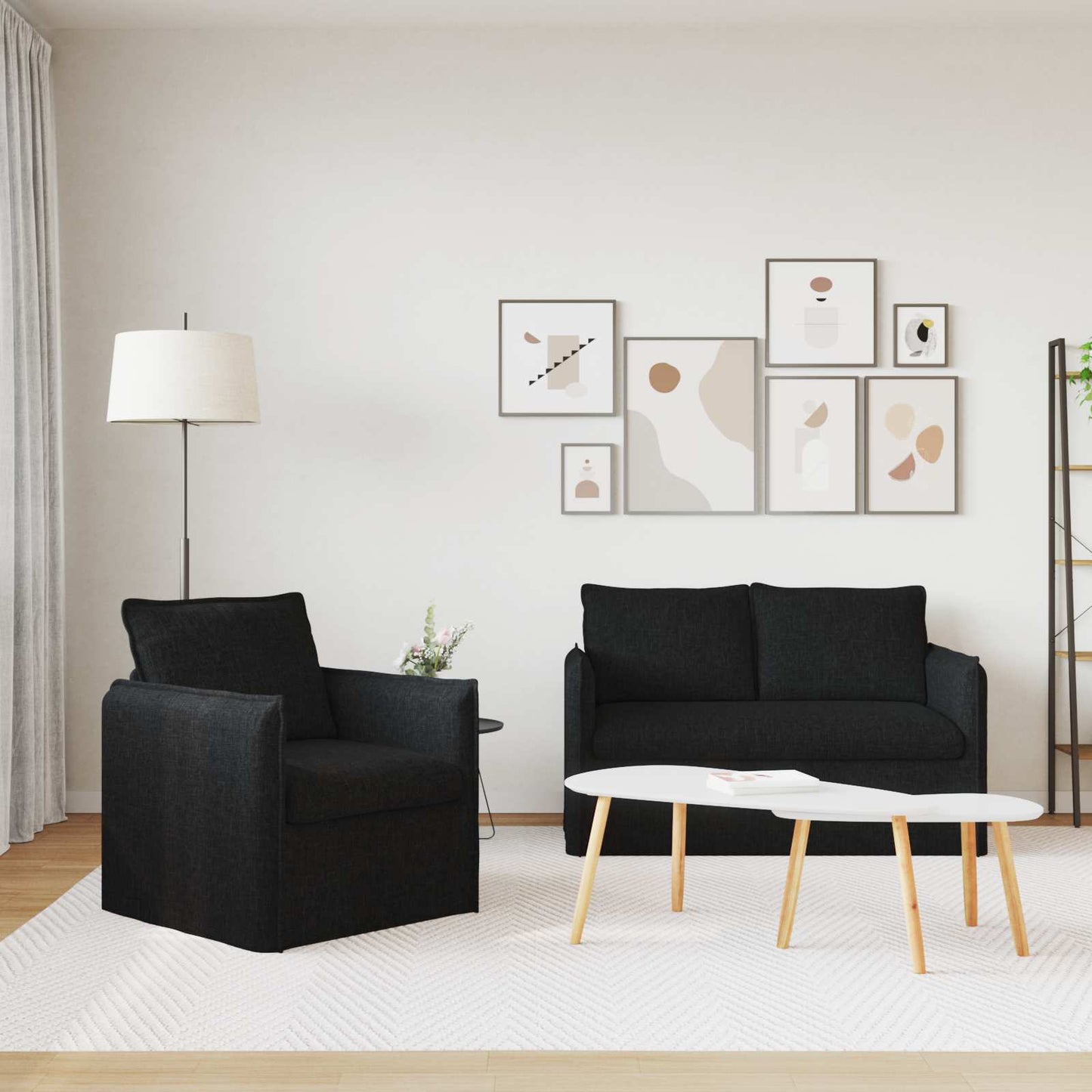Kanapé Szett 2 pcs Fekete 136 x 82 x 85 cm Szövet