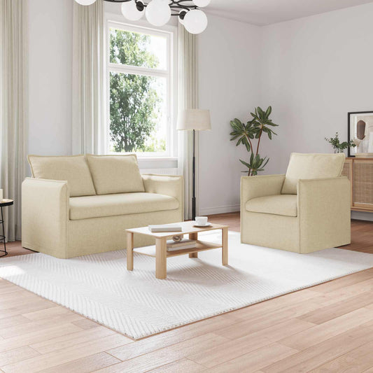 Kanapé Szett 2 pcs Krémszínű 136 x 82 x 85 cm Szövet