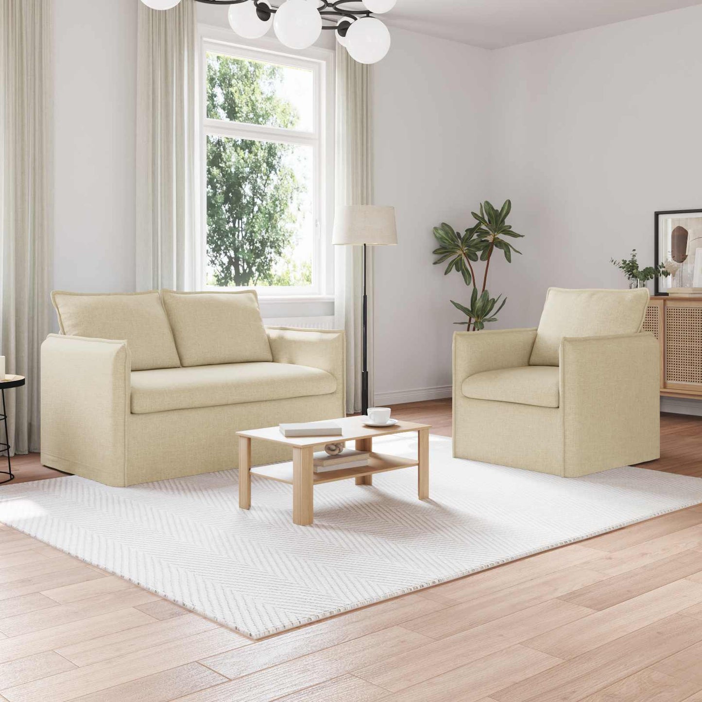 Kanapé Szett 2 pcs Krémszínű 136 x 82 x 85 cm Szövet