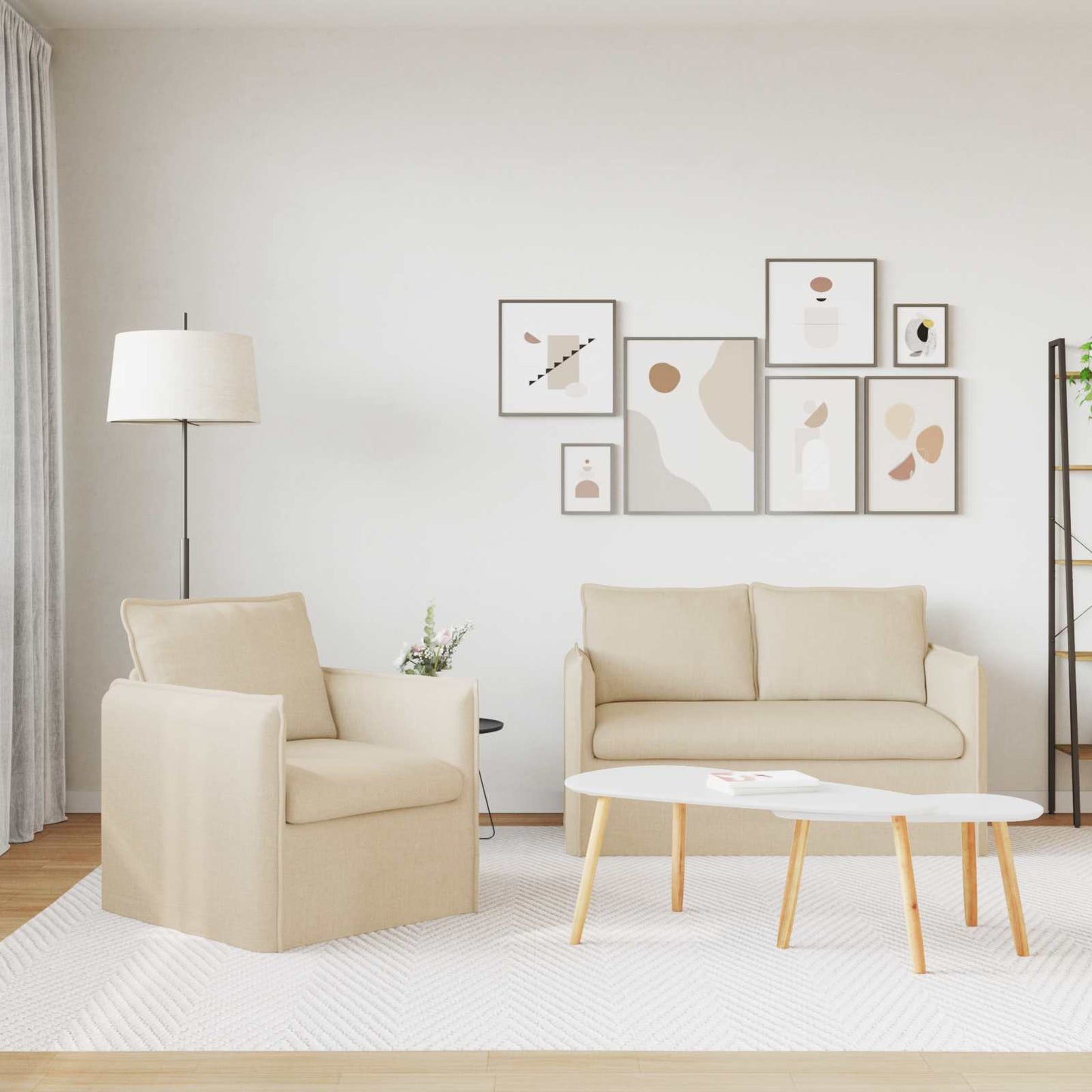 Kanapé Szett 2 pcs Krémszínű 136 x 82 x 85 cm Szövet