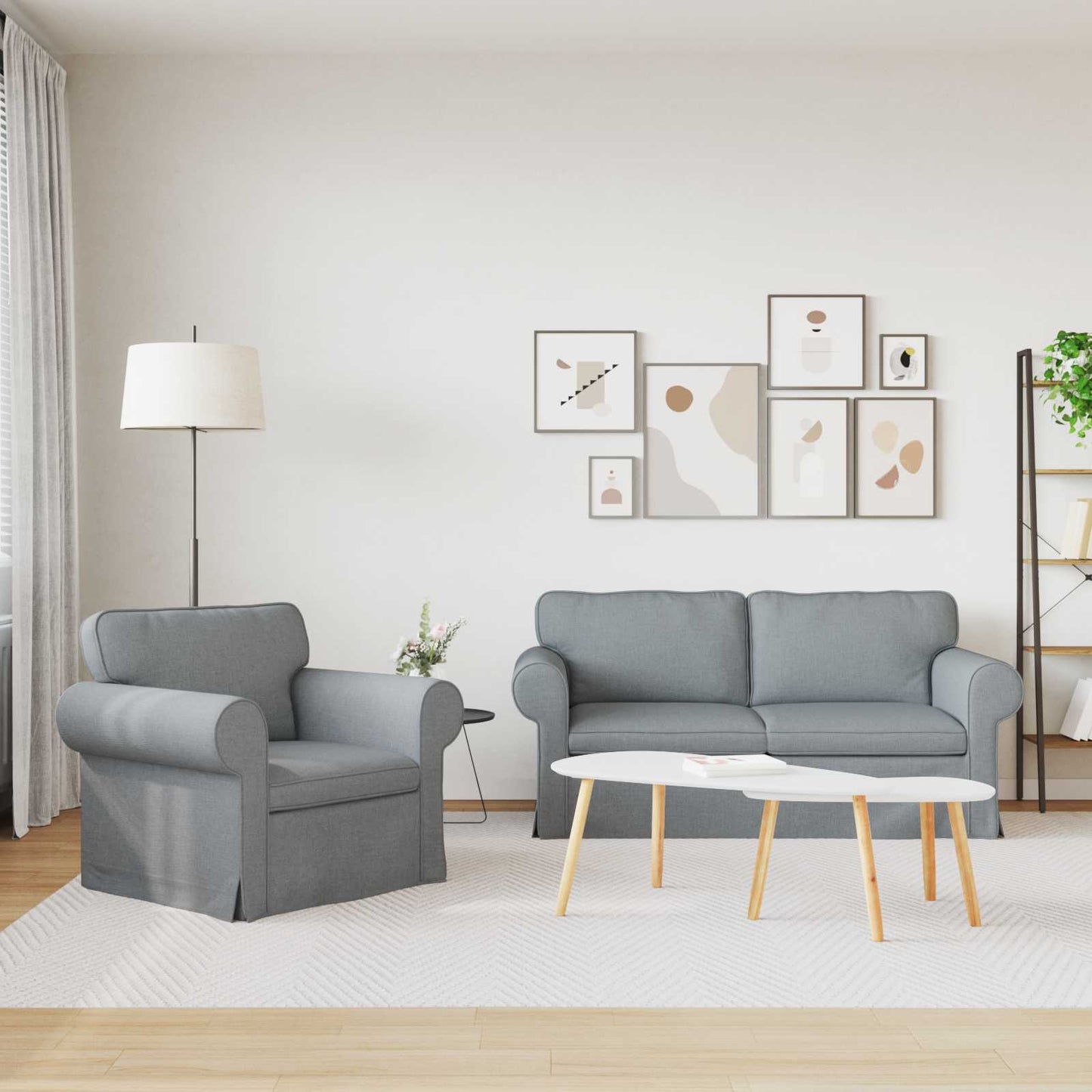 Kanapé Szett 2 pcs Világosszürke 175 x 82 x 80 cm szövet