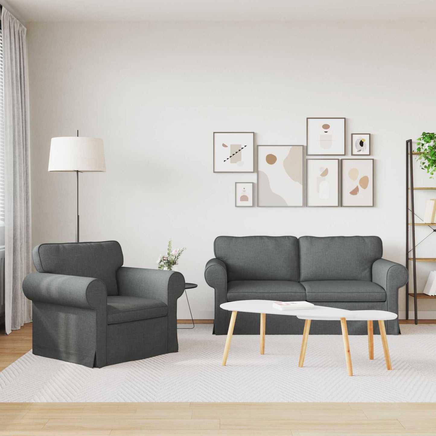 Kanapé Szett 2 pcs Sötétszürke 175 x 82 x 80 cm szövet