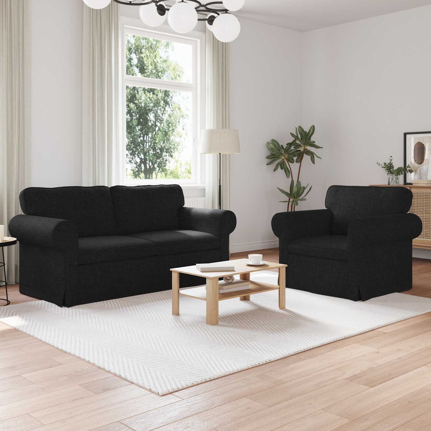 Kanapé Szett 2 pcs Fekete 175 x 82 x 80 cm szövet