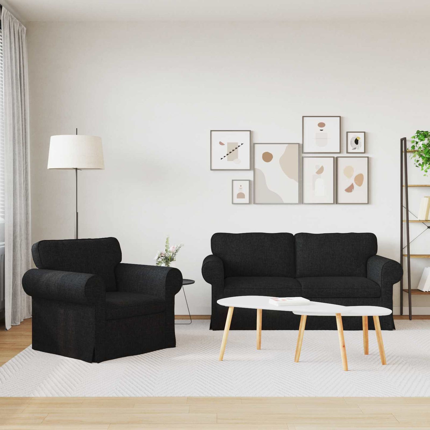 Kanapé Szett 2 pcs Fekete 175 x 82 x 80 cm szövet