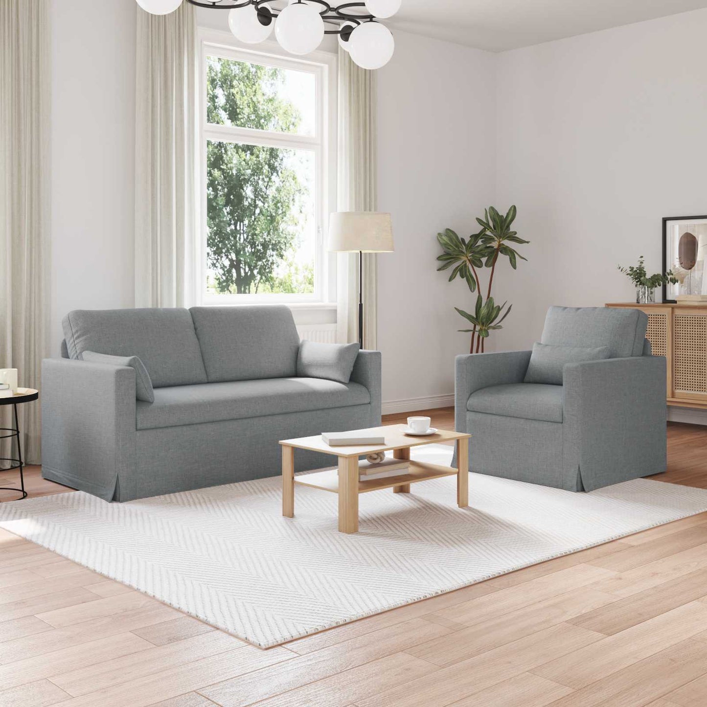 Kanapé Szett 2 pcs Világosszürke 158 x 78 x 80 cm szövet