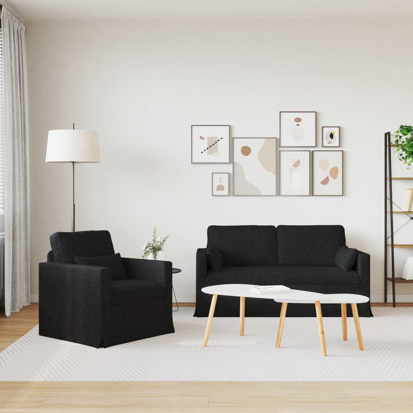 Kanapé Szett 2 pcs Fekete 158 x 78 x 80 cm szövet