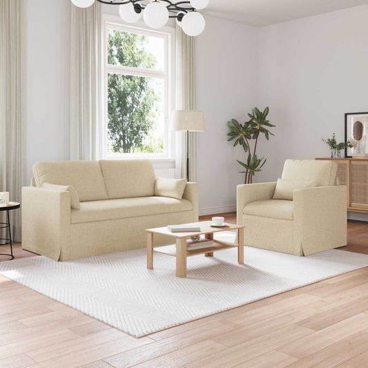 Kanapé Szett 2 pcs Krém 158 x 78 x 80 cm szövet