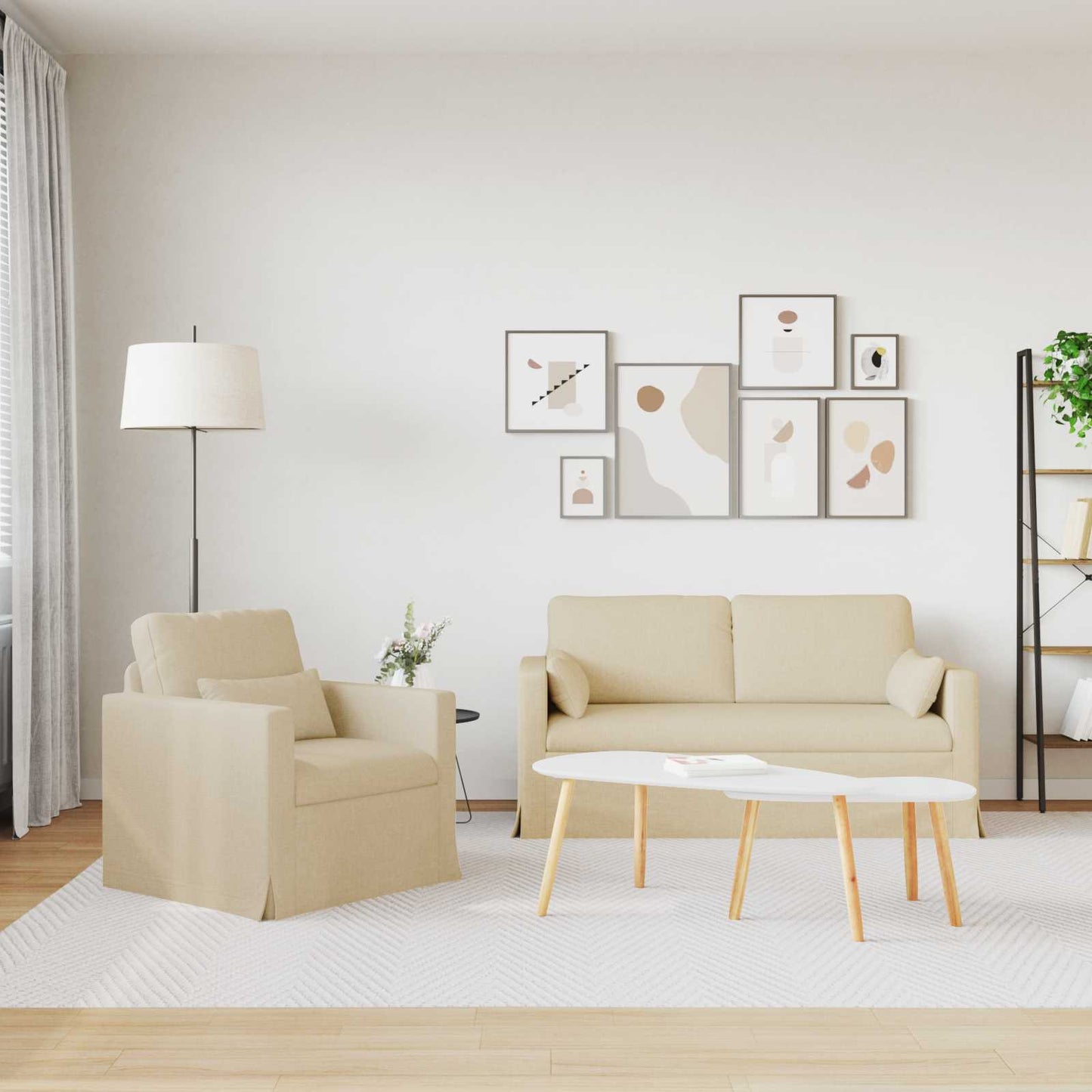 Kanapé Szett 2 pcs Krém 158 x 78 x 80 cm szövet