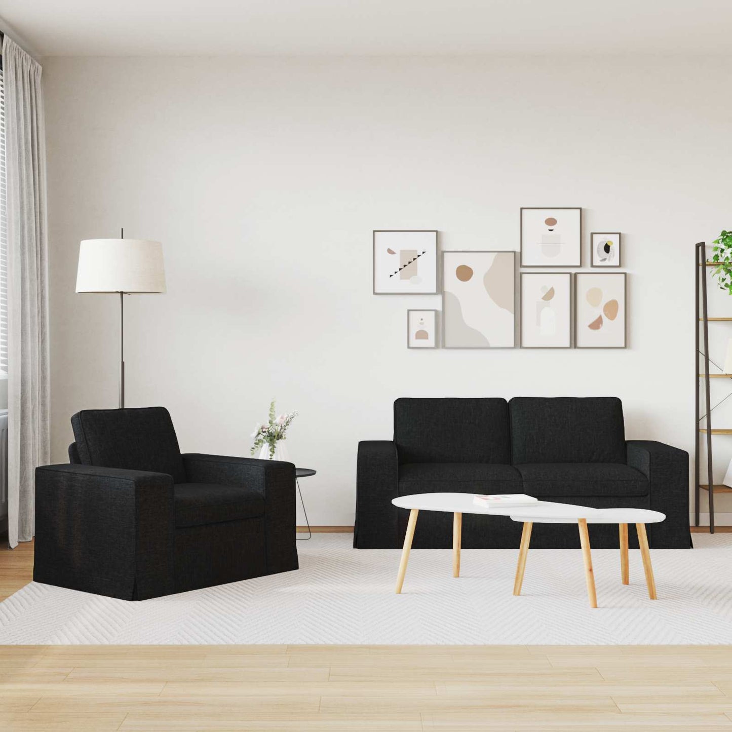 Kanapé Szett 2 pcs Fekete 182 x 80 x 82 cm szövet
