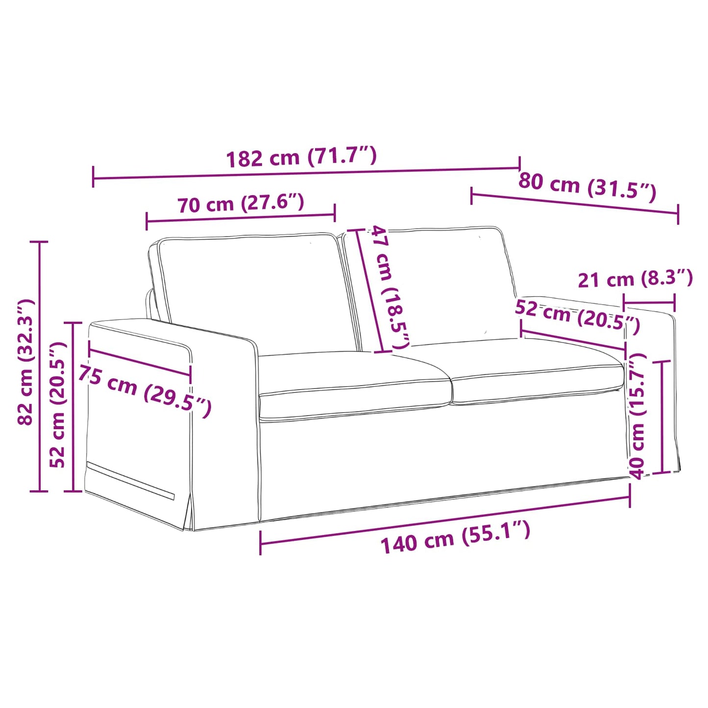 Kanapé Szett 2 pcs Fekete 182 x 80 x 82 cm szövet