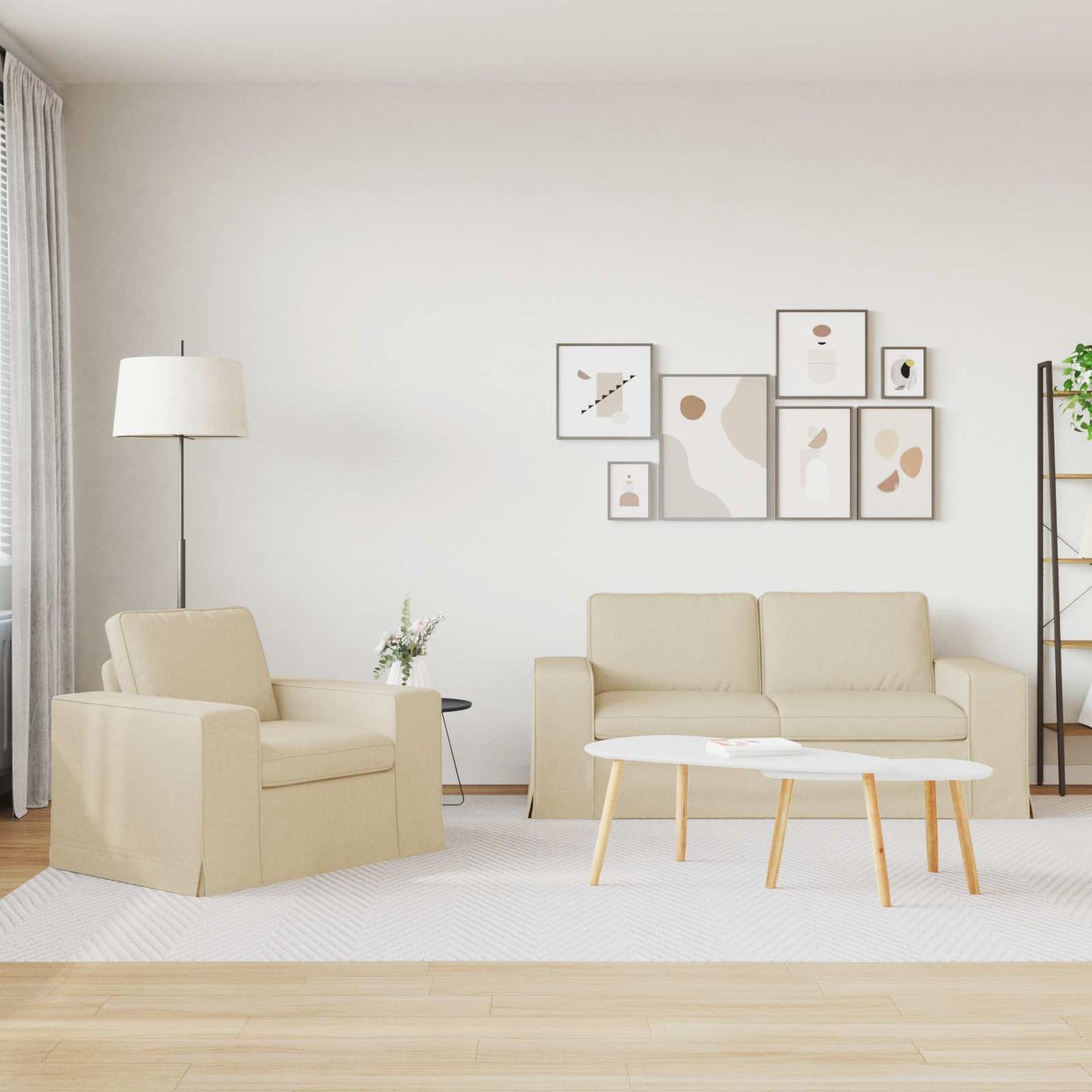Kanapé Szett 2 pcs Krém 182 x 80 x 82 cm szövet
