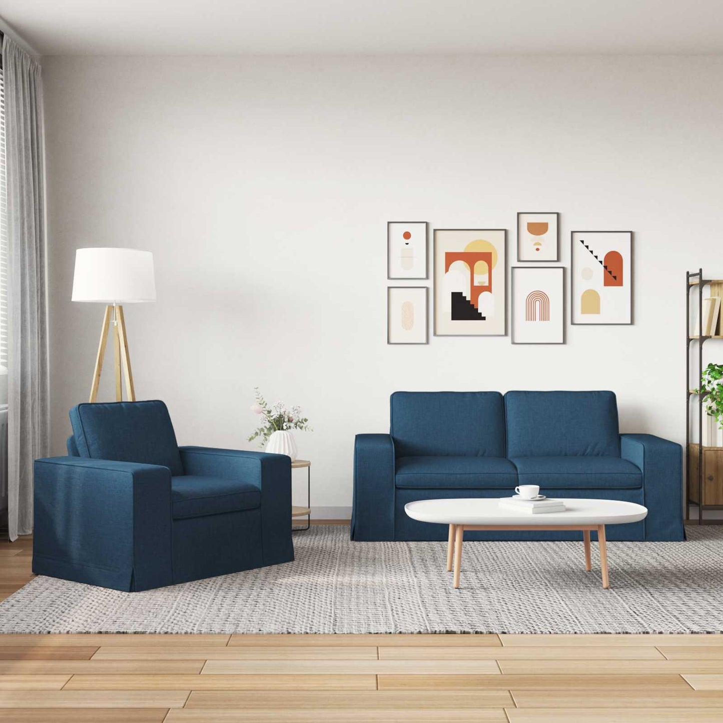 Kanapé Szett 2 pcs Kék 182 x 80 x 82 cm szövet