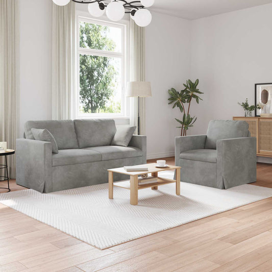 Kanapé Szett 2 pcs Világosszürke 158 x 78 x 80 cm Bársony