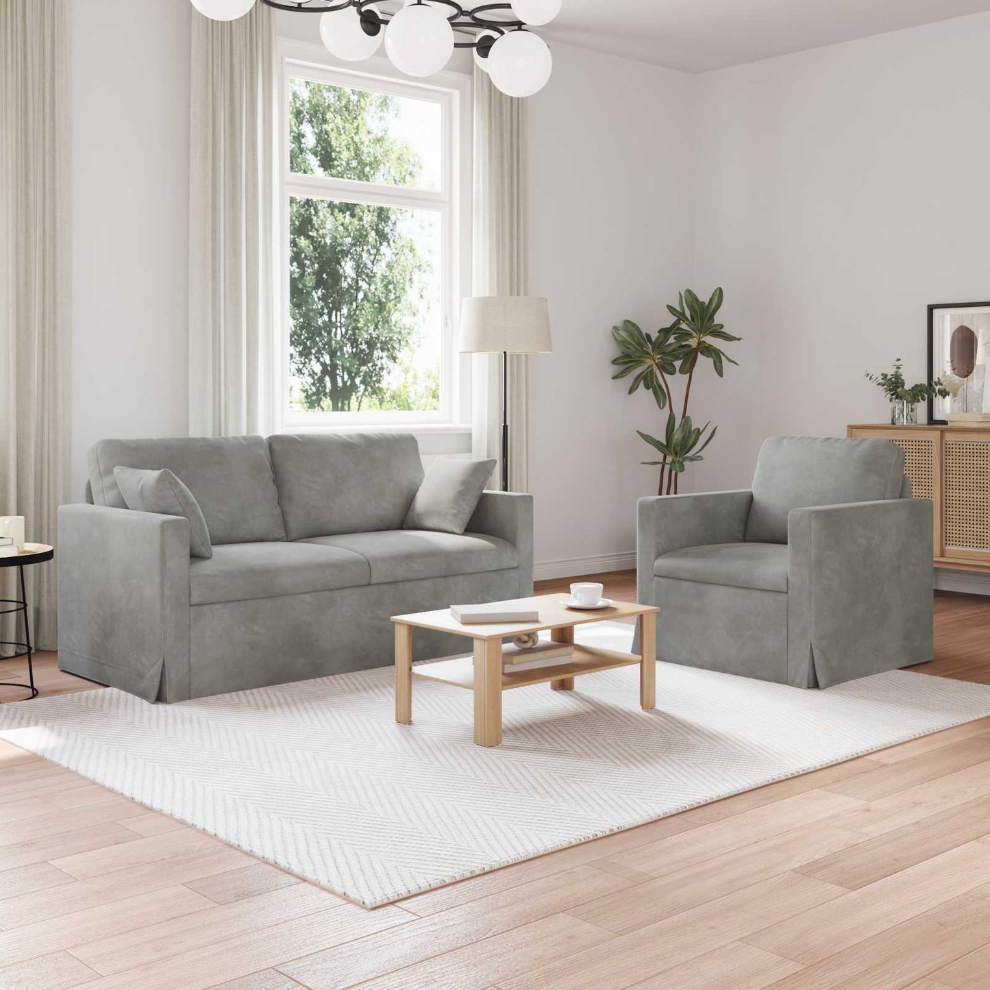 Kanapé Szett 2 pcs Világosszürke 158 x 78 x 80 cm Bársony
