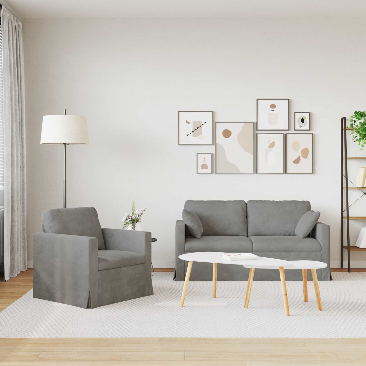 Kanapé Szett 2 pcs Világosszürke 158 x 78 x 80 cm Bársony