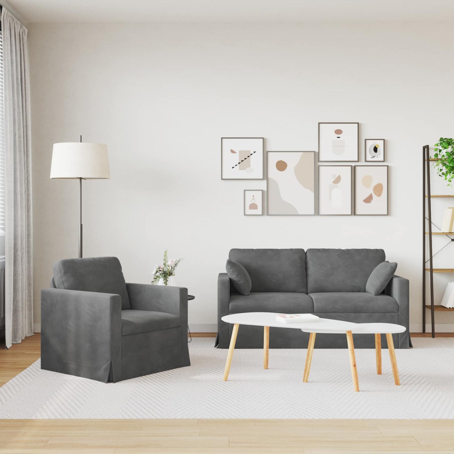 Kanapé Szett 2 pcs Sötétszürke 158 x 78 x 80 cm Bársony