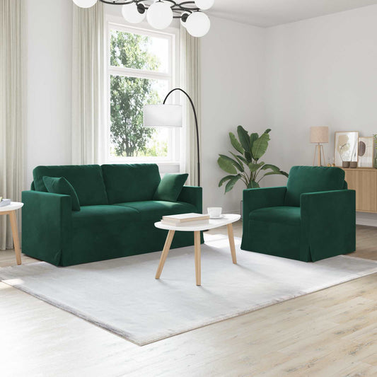 Kanapé Szett 2 pcs Sötétzöld 158 x 78 x 80 cm Bársony