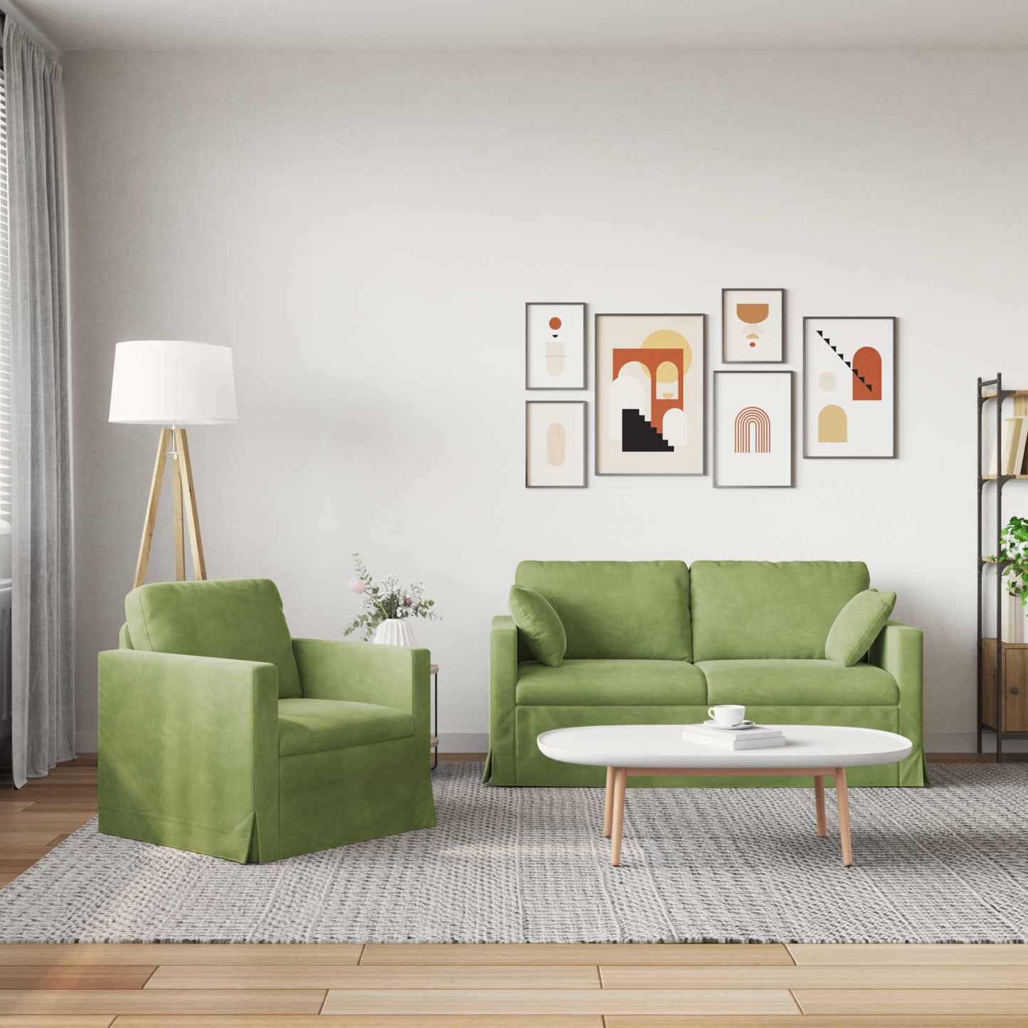 Kanapé Szett 2 pcs Világos zöld 158 x 78 x 80 cm Bársony
