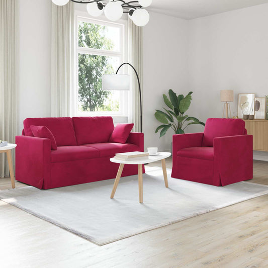 Kanapé Szett 2 pcs Bordó 158 x 78 x 80 cm Bársony